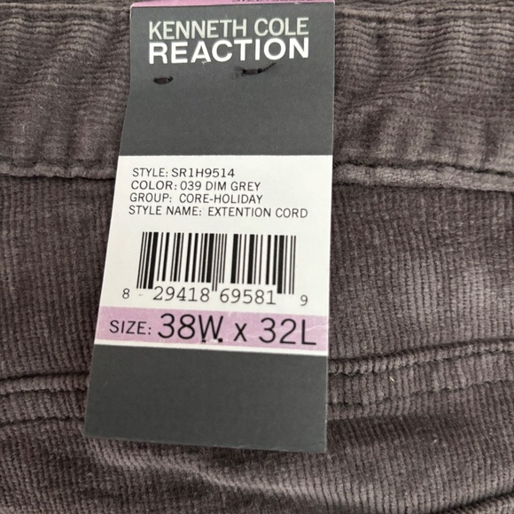 MEN'S KENNETH COLE REACTION GREY CORDUROY PANTS SIZE 38W X 32L. NEVER WORN! - Picture 3 of 3